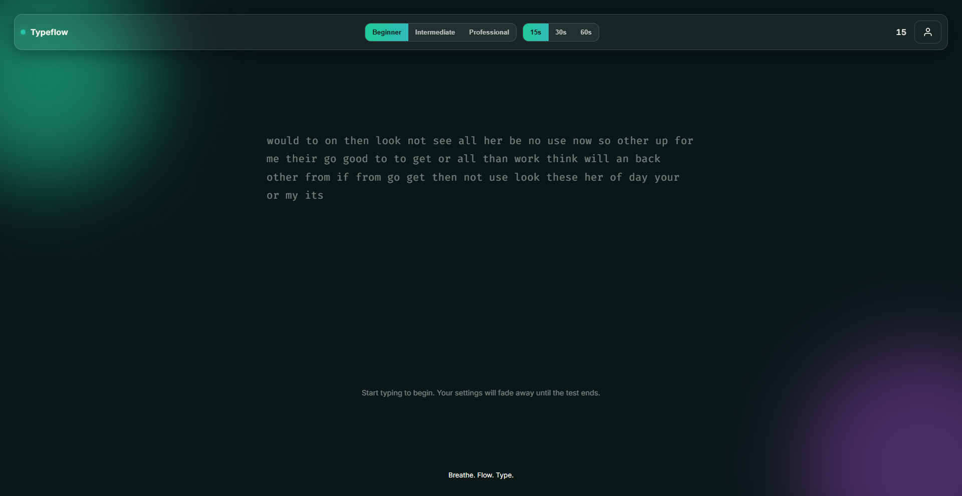 A clean, minimalist typing test interface.